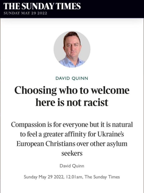 (역주:다른 망명자들보다 우크라이나의 유러피언 크리스천을 선호하는 것은 인종주의가 아니라는 궤변)